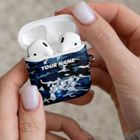 Blue Camouflage Pattern AirPods Case with Bowling Pins and Ball Graphic Design - Wonder Print Shop