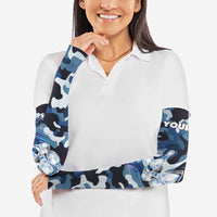 Blue Camouflage Pattern Arm Sleeves with Bowling Pins and Ball Graphic Design - Wonder Print Shop