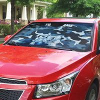 Blue Camouflage Pattern Auto Sun Shade with Bowling Pins and Ball Graphic Design - Wonder Print Shop