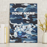 Blue Camouflage Pattern Canvas Wall Art with Bowling Pins and Ball Graphic Design - Wonder Print Shop
