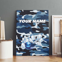 Blue Camouflage Pattern Canvas Wall Art with Bowling Pins and Ball Graphic Design - Wonder Print Shop