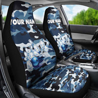 Blue Camouflage Pattern Car Seat Cover with Bowling Pins and Ball Graphic Design - Wonder Print Shop