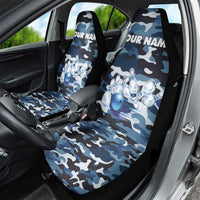 Blue Camouflage Pattern Car Seat Cover with Bowling Pins and Ball Graphic Design - Wonder Print Shop