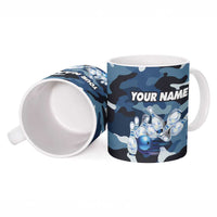 Blue Camouflage Pattern Ceramic Mug with Bowling Pins and Ball Graphic Design - Wonder Print Shop