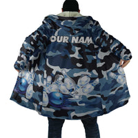 Blue Camouflage Pattern Cloak with Bowling Pins and Ball Graphic Design - Wonder Print Shop