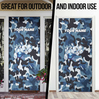 Blue Camouflage Pattern Door Cover with Bowling Pins and Ball Graphic Design - Wonder Print Shop