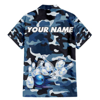 Blue Camouflage Pattern Family Matching Mermaid Dress and Hawaiian Shirt with Bowling Pins and Ball Graphic Design - Wonder Print Shop