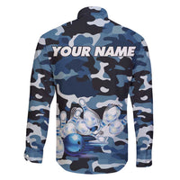 Blue Camouflage Pattern Family Matching Mermaid Dress and Hawaiian Shirt with Bowling Pins and Ball Graphic Design - Wonder Print Shop