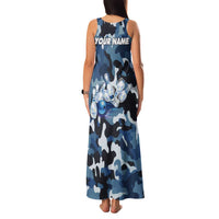 Blue Camouflage Pattern Family Matching Tank Maxi Dress and Hawaiian Shirt with Bowling Pins and Ball Graphic Design - Wonder Print Shop