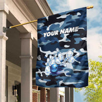 Blue Camouflage Pattern Garden Flag with Bowling Pins and Ball Graphic Design - Wonder Print Shop