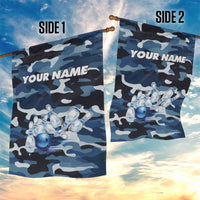 Blue Camouflage Pattern Garden Flag with Bowling Pins and Ball Graphic Design - Wonder Print Shop
