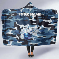 Blue Camouflage Pattern Hooded Blanket with Bowling Pins and Ball Graphic Design - Wonder Print Shop