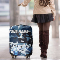 Blue Camouflage Pattern Luggage Cover with Bowling Pins and Ball Graphic Design - Wonder Print Shop