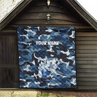 Blue Camouflage Pattern Quilt with Bowling Pins and Ball Graphic Design - Wonder Print Shop