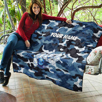 Blue Camouflage Pattern Quilt with Bowling Pins and Ball Graphic Design - Wonder Print Shop