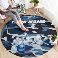Blue Camouflage Pattern Round Carpet with Bowling Pins and Ball Graphic Design - Wonder Print Shop