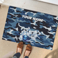 Blue Camouflage Pattern Rubber Doormat with Bowling Pins and Ball Graphic Design - Wonder Print Shop