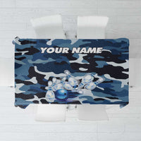 Blue Camouflage Pattern Tablecloth with Bowling Pins and Ball Graphic Design - Wonder Print Shop