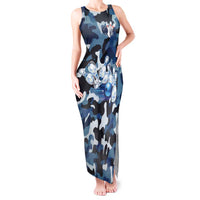 Blue Camouflage Pattern Tank Maxi Dress with Bowling Pins and Ball Graphic Design - Wonder Print Shop