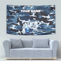Blue Camouflage Pattern Tapestry with Bowling Pins and Ball Graphic Design - Wonder Print Shop