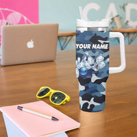 Blue Camouflage Pattern Tumbler With Handle with Bowling Pins and Ball Graphic Design - Wonder Print Shop