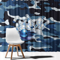 Blue Camouflage Pattern Window Curtain with Bowling Pins and Ball Graphic Design - Wonder Print Shop