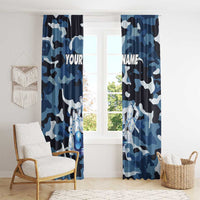 Blue Camouflage Pattern Window Curtain with Bowling Pins and Ball Graphic Design - Wonder Print Shop