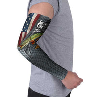 Pike Fishing Arm Sleeves with American Flag and Realistic Fish Scale Texture Design - Wonder Print Shop