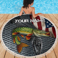 Pike Fishing Beach Blanket with American Flag and Realistic Fish Scale Texture Design - Wonder Print Shop
