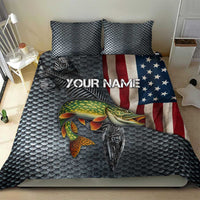 Pike Fishing Bedding Set with American Flag and Realistic Fish Scale Texture Design - Wonder Print Shop