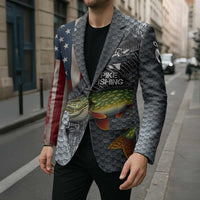 Pike Fishing Blazer with American Flag and Realistic Fish Scale Texture Design - Wonder Print Shop