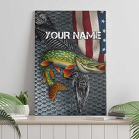 Pike Fishing Canvas Wall Art with American Flag and Realistic Fish Scale Texture Design - Wonder Print Shop