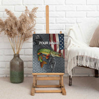 Pike Fishing Canvas Wall Art with American Flag and Realistic Fish Scale Texture Design - Wonder Print Shop