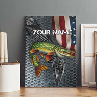 Pike Fishing Canvas Wall Art with American Flag and Realistic Fish Scale Texture Design - Wonder Print Shop