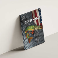 Pike Fishing Canvas Wall Art with American Flag and Realistic Fish Scale Texture Design - Wonder Print Shop