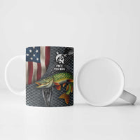 Pike Fishing Ceramic Mug with American Flag and Realistic Fish Scale Texture Design - Wonder Print Shop
