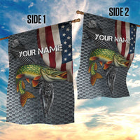 Pike Fishing Garden Flag with American Flag and Realistic Fish Scale Texture Design - Wonder Print Shop