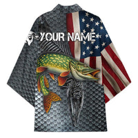 Pike Fishing Kimono with American Flag and Realistic Fish Scale Texture Design - Wonder Print Shop