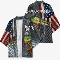 Pike Fishing Kimono with American Flag and Realistic Fish Scale Texture Design - Wonder Print Shop
