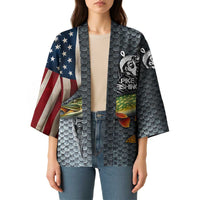 Pike Fishing Kimono with American Flag and Realistic Fish Scale Texture Design - Wonder Print Shop