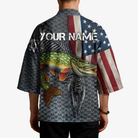 Pike Fishing Kimono with American Flag and Realistic Fish Scale Texture Design - Wonder Print Shop