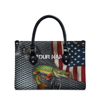 Pike Fishing Leather Bag with American Flag and Realistic Fish Scale Texture Design - Wonder Print Shop