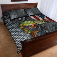 Pike Fishing Quilt Bed Set with American Flag and Realistic Fish Scale Texture Design - Wonder Print Shop