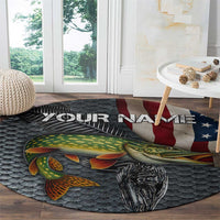 Pike Fishing Round Carpet with American Flag and Realistic Fish Scale Texture Design - Wonder Print Shop