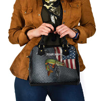 Pike Fishing Shoulder Handbag with American Flag and Realistic Fish Scale Texture Design - Wonder Print Shop