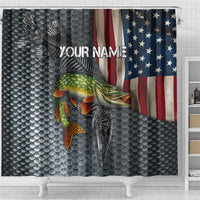 Pike Fishing Shower Curtain with American Flag and Realistic Fish Scale Texture Design - Wonder Print Shop