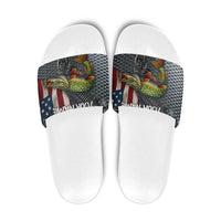 Pike Fishing Slide Sandals with American Flag and Realistic Fish Scale Texture Design - Wonder Print Shop