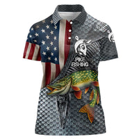 Pike Fishing Women Polo Shirt with American Flag and Realistic Fish Scale Texture Design - Wonder Print Shop