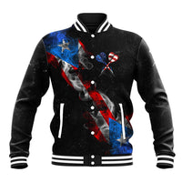 American Flag Smoke Trail Baseball Jacket with Dartboard and Crossed Darts Graphic Design - Wonder Print Shop