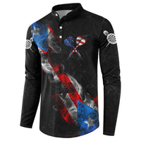 American Flag Smoke Trail Button Sweatshirt with Dartboard and Crossed Darts Graphic Design - Wonder Print Shop